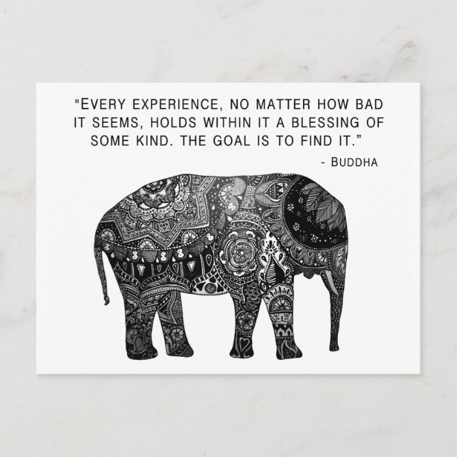 Carte Postale Bouddha Henné Sagesse Eléphant (Devant)