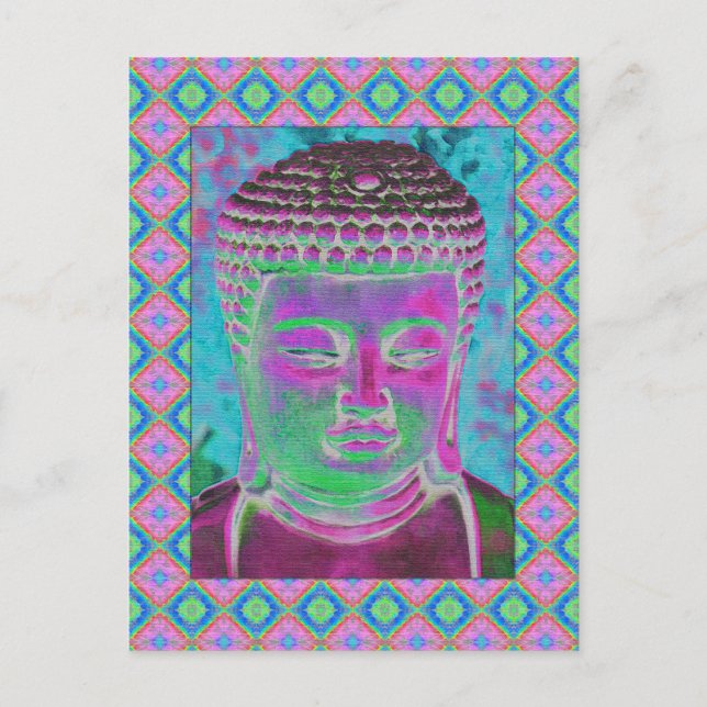 Carte Postale Bouddha Pop en Magenta et Turquoise (Devant)
