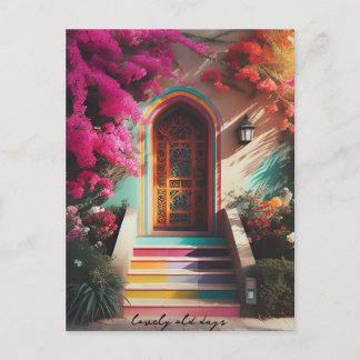 Carte Postale bougainvillier fleurs retro tourné