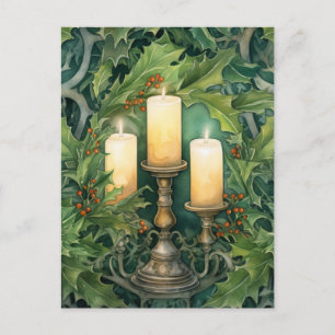 Carte Postale Bougie de Noël vintage à l'aquarelle