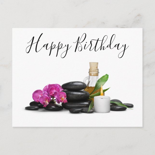 Carte Postale Bougie Fleur d'orchidée en pierre chaude du Spa (Devant)