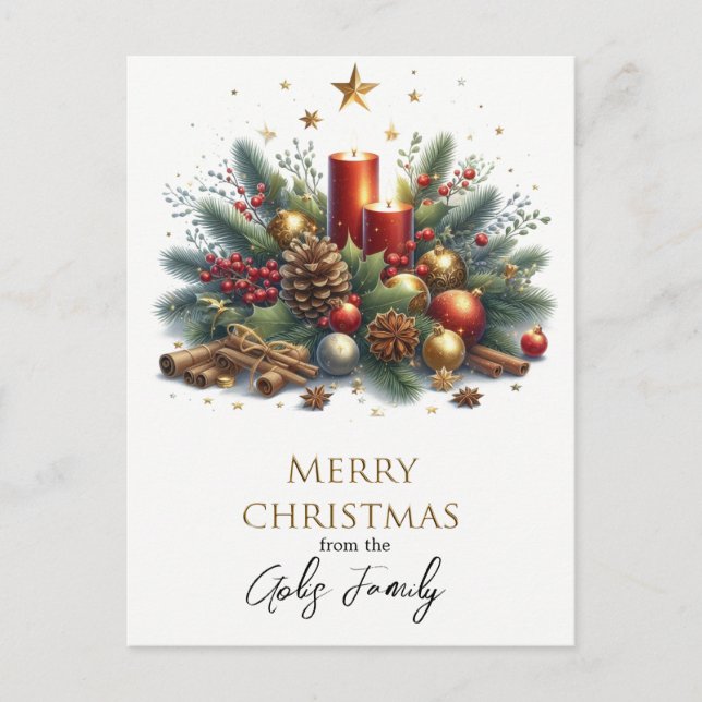 Carte Postale Bougies de Noël rétro et fêtes dorées  (Devant)