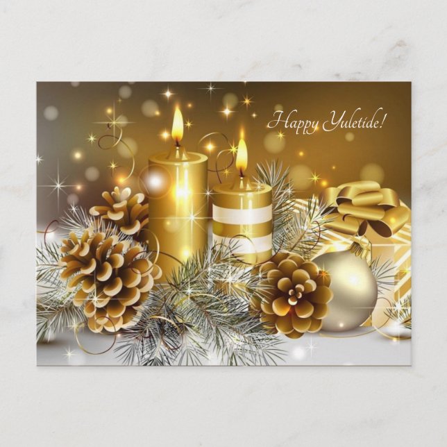 Carte Postale bougies d'or cônes de pin (Devant)