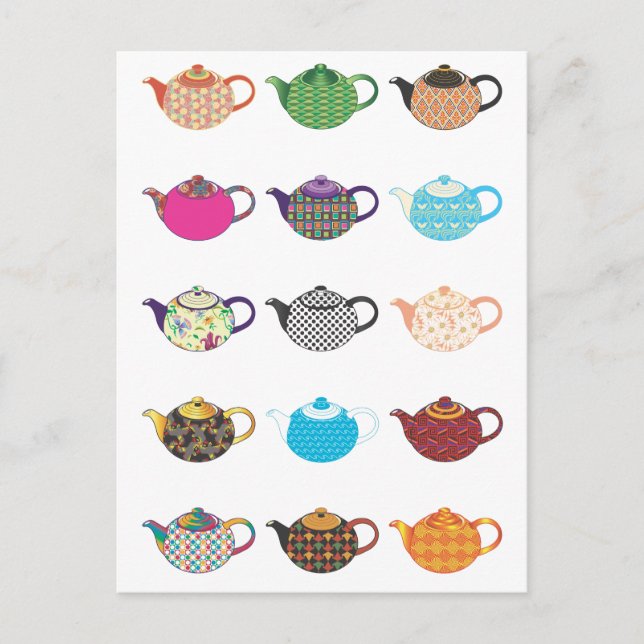 Carte Postale Bouilloires à thé multicolores (Devant)