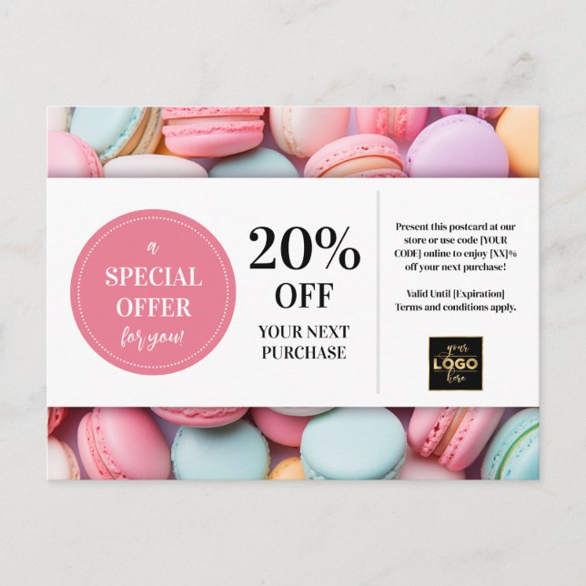 Carte Postale Boulangerie Macarons Boulangerie Coupon sur mesure (Devant)