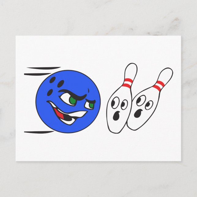 Carte Postale Boule de Bowling après les pins (Devant)
