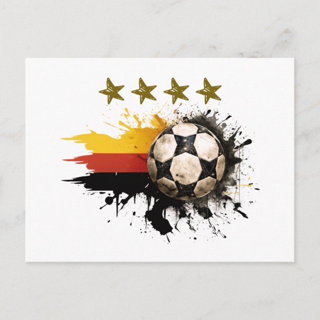 Carte Postale Boule de football avec drapeau allemand et quatre  (Devant)