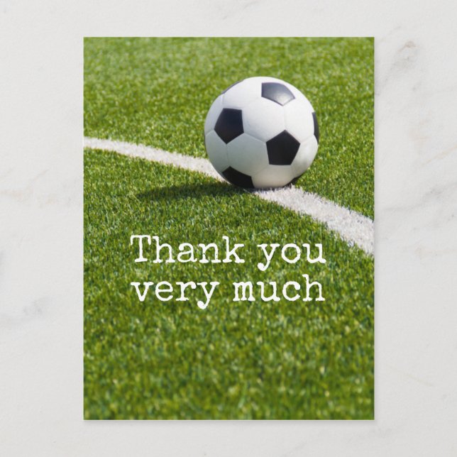 Carte Postale Boule de football avec Merci de mot sur herbe vert (Devant)
