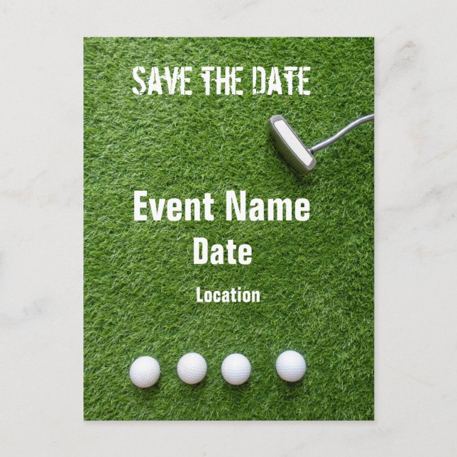 Carte Postale Boule de golf et putter sur vert enregistrer la da (Devant)