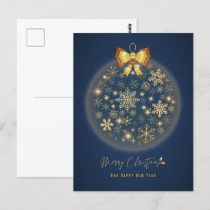 Carte Postale Boule de Noël avec motif de flocons d'or