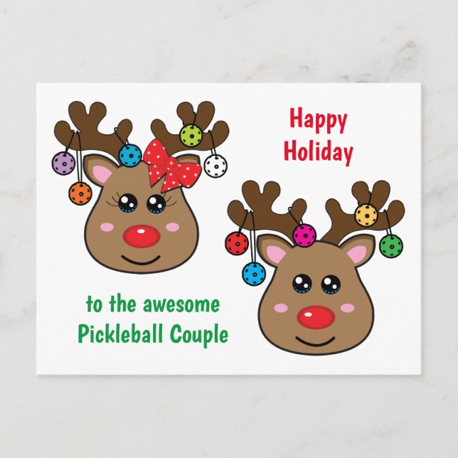 Carte Postale Boule de Noël avec Reindeds, texte personnalisé (Devant)