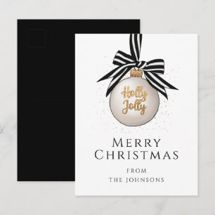 Carte Postale Boule de Noël élégante noir blanc Joyeux Noël Fête