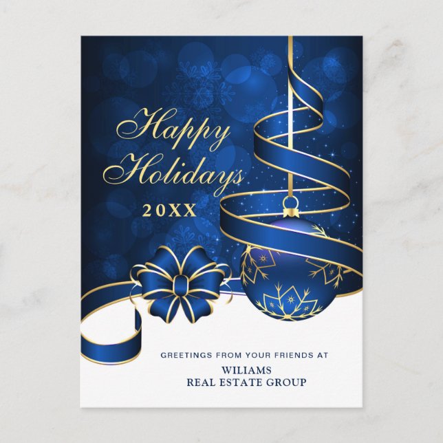 Carte Postale Boule de Noël Golden Sparkle Salutation d'entrepri (Devant)
