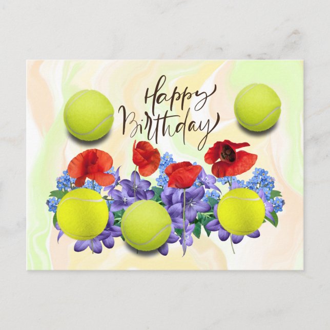 Carte Postale Boule de tennis avec beaucoup de fleur pour la car (Devant)