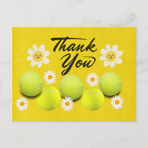 Carte Postale Boule de tennis avec fleur marguerite blanche merc