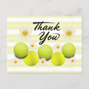 Carte Postale Boule de tennis avec fleur marguerite blanche merc