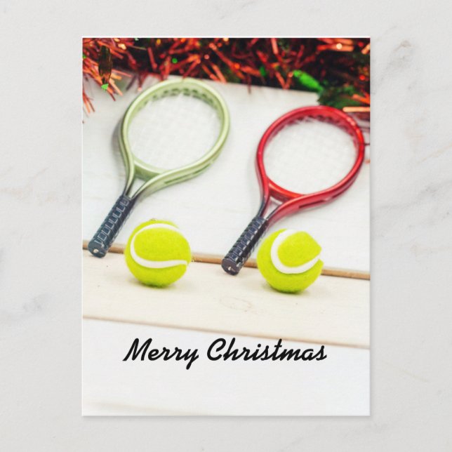 Carte Postale Boule de tennis ornement de Noël avec raquette (Devant)