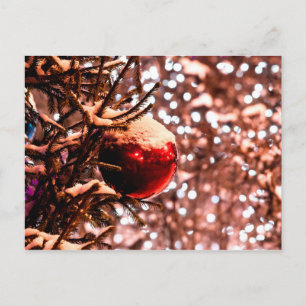 Carte Postale Boule Rouge, Lumières Blanches, Neige