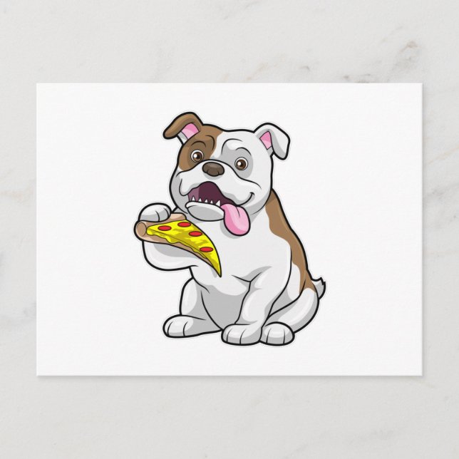 Carte Postale Bouledogue avec un morceau de pizza (Devant)