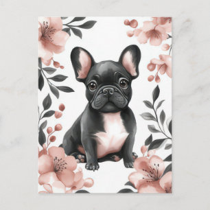 Carte Postale Bouledogue Français Aquarelle Florale 