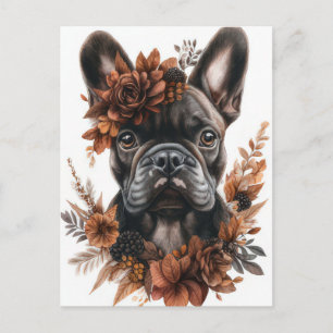Carte Postale Bouledogue Français Aquarelle Florale 
