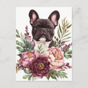 Carte Postale Bouledogue Français Aquarelle Florale 