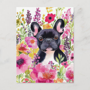 Carte Postale Bouledogue Français Aquarelle Florale 