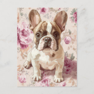Carte Postale Bouledogue Français Aquarelle Florale