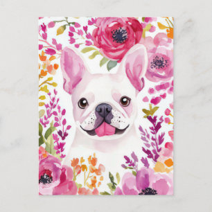 Carte Postale Bouledogue Français Aquarelle Florale