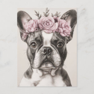Carte Postale Bouledogue Français Aquarelle Florale