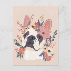 Carte Postale Bouledogue Français Aquarelle Florale