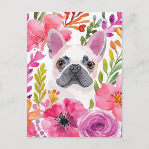 Carte Postale Bouledogue Français Aquarelle Florale 