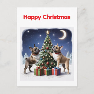 Carte Postale Bouledogue français arbre de Noël Bouledogue