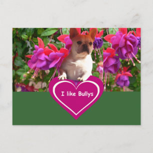 Carte Postale Bouledogue français avec des fleurs French Bulldog