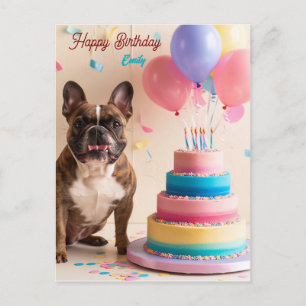 Carte Postale Bouledogue français avec gâteau d'anniversaire