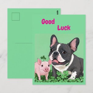 Carte Postale Bouledogue français beaucoup de chance French Bull