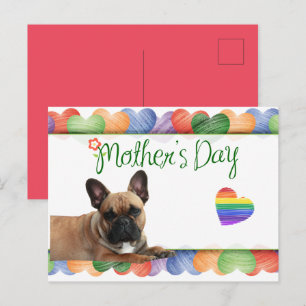 Carte Postale Bouledogue français cœur coloré French Bulldog