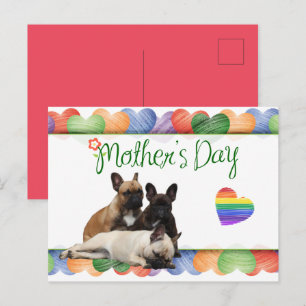 Carte Postale Bouledogue français cœur coloré French Bulldog