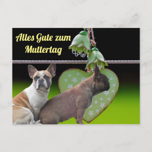 Carte Postale Bouledogue français Cœur vert French Bulldog
