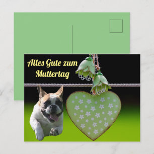 Carte Postale Bouledogue français Cœur vert French Bulldog