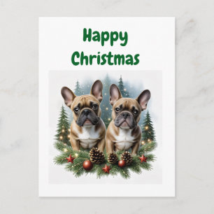 Carte Postale Bouledogue français Couronne de Noël Bulldog