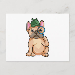 Carte Postale Bouledogue français en détective avec loupe