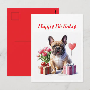 Carte Postale Bouledogue français Fleurs Anniversaire Bouledogue