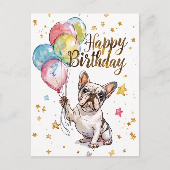 Carte Postale Bouledogue Français Joyeux Anniversaire (Devant)