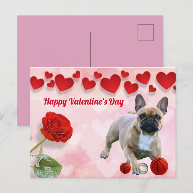 Carte Postale Bouledogue français Saint-Valentin French Bulldog (Devant / Derrière)