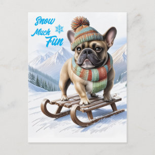 Carte Postale Bouledogue français traîneau  French Bulldog
