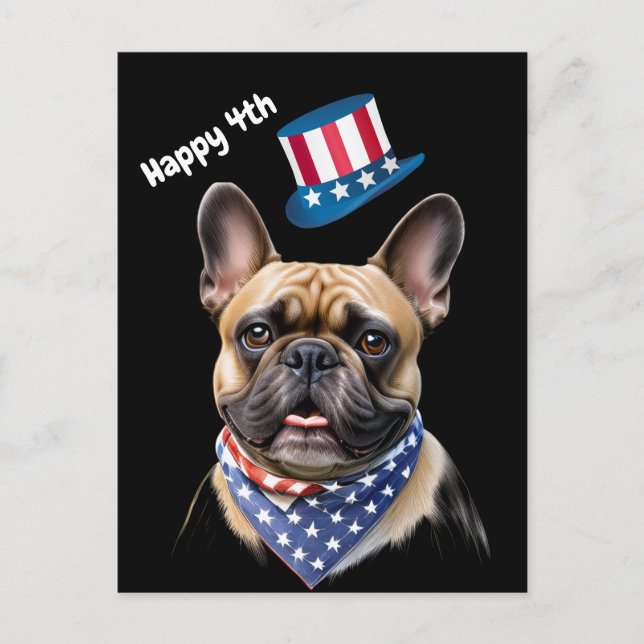 Carte Postale Bouledogues français Amérique 4 juillet (Devant)