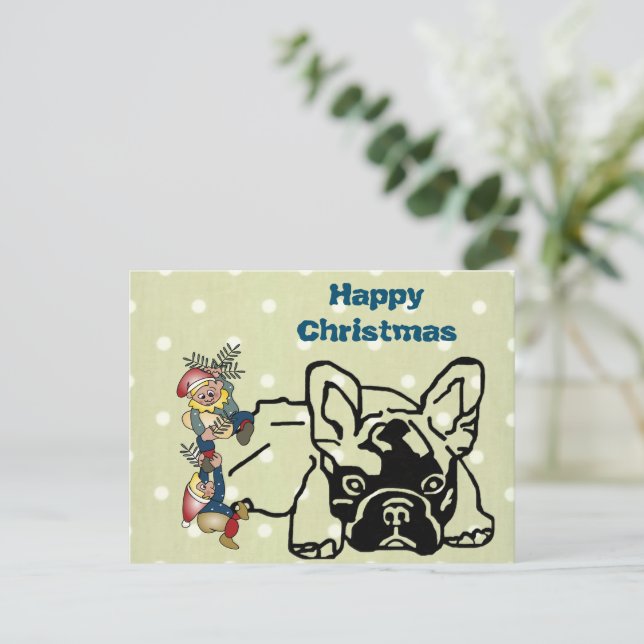 Carte Postale Bouledogues français fêtent Noël (Debout devant)