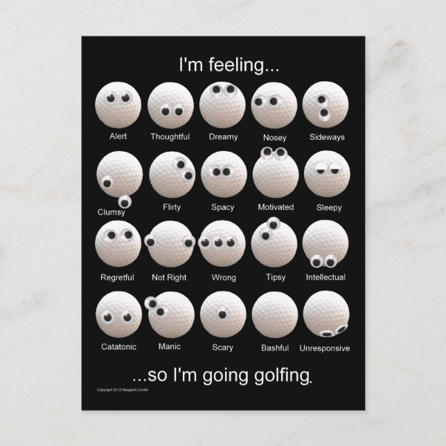 Carte Postale Boules De Golf Googly, Humeurs, Émotions (Devant)