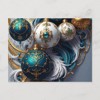Carte Postale Boules de Noël de luxe bleu or, ornement standard